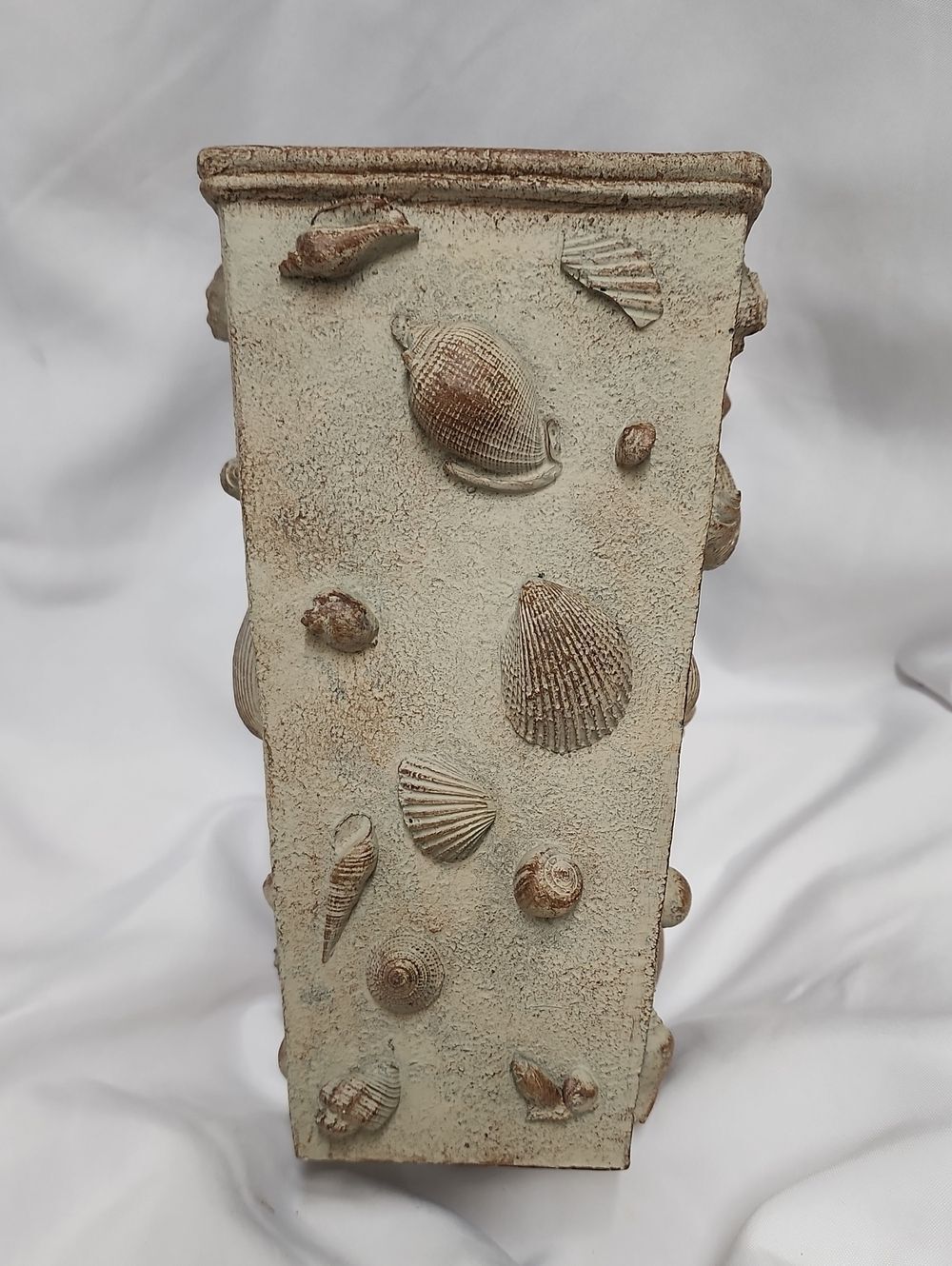 Textured Neutral Tone Seashell Vase Beach House Coastal